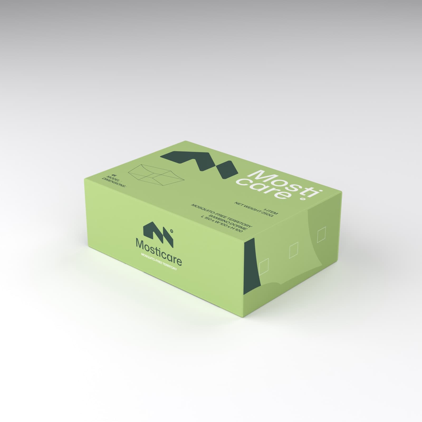 Mosticare Bambino Dorme packaging, closed box, brand-green carton