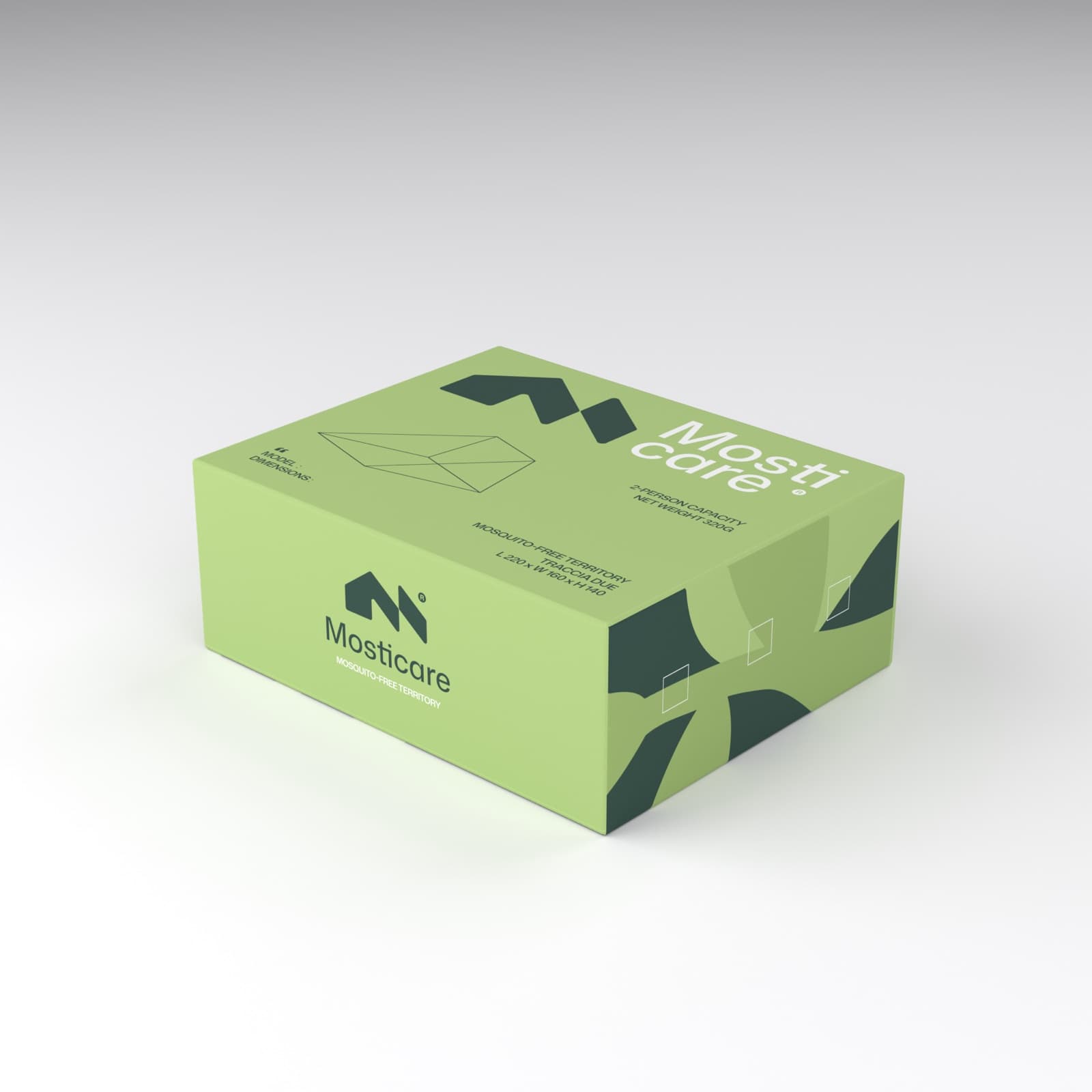 Mosticare Traccia Due packaging, closed box, brand-green carton